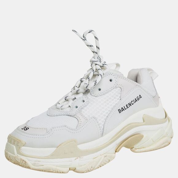 Balenciaga Grey Mesh And Leather Triple S Sneakers Size 38 - Picture 2 of 4